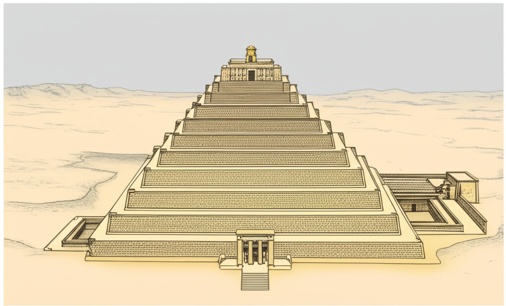 Illustration of Architecture of Djoser's Step Pyramid