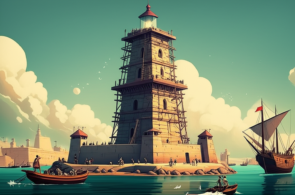 Illustration of Building the Lighthouse of Alexandria