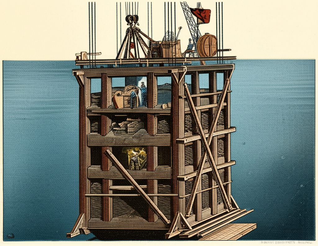 Illustration of Caisson Disease and the Brooklyn Bridge