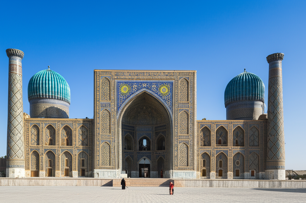 Illustration of Construction of Bibi-Khanym Mosque in Samarkand