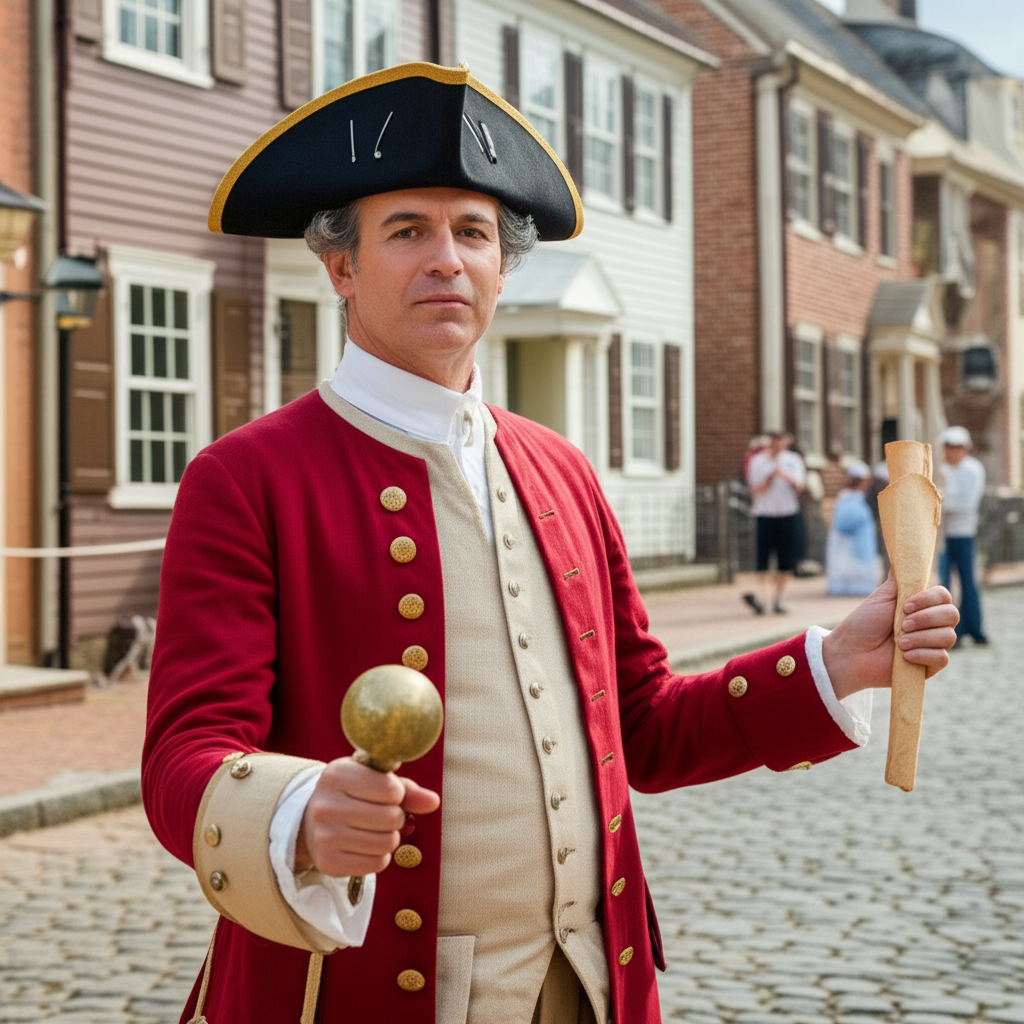 Illustration of Daily Life of a Town Crier in Colonial America