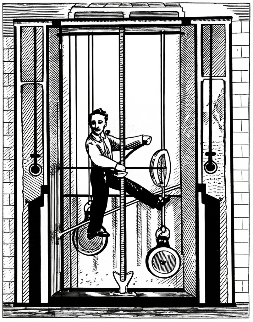 Illustration of Elisha Otis and the Invention of the Safety Elevator