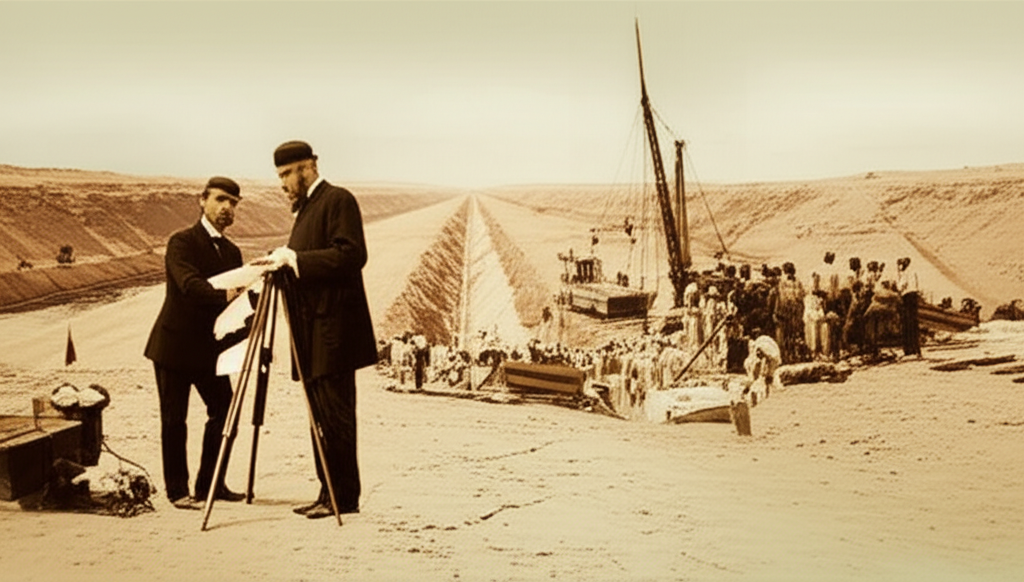 Illustration of Ferdinand de Lesseps and the Suez Canal Construction