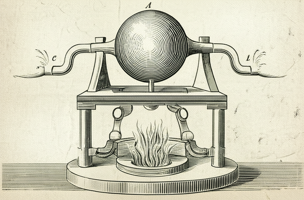 Illustration of Hero's Aeolipile: The First Steam Engine