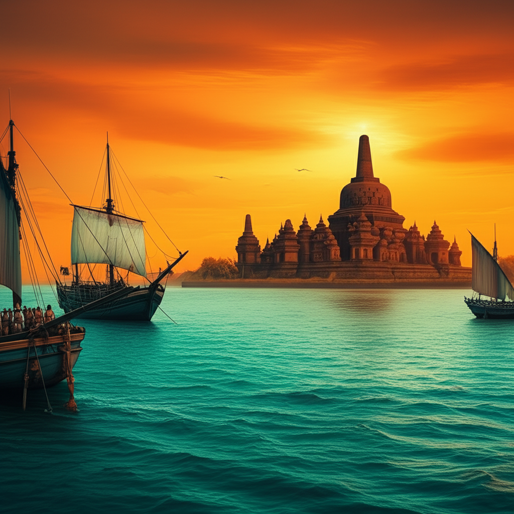 Illustration of History of the Srivijaya Maritime Empire in Indonesia