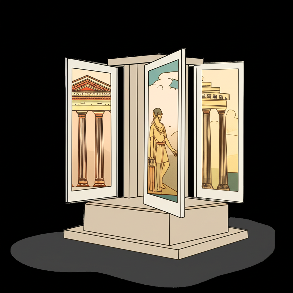 Illustration of How Ancient Greeks Used Periaktoi for Scene Changes