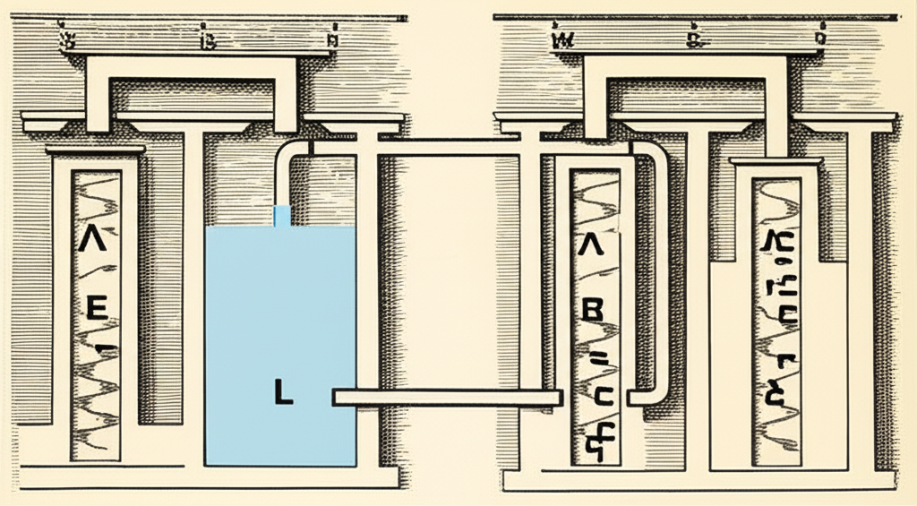 Illustration of How Ancient Greeks Used the Hydraulic Telegraph