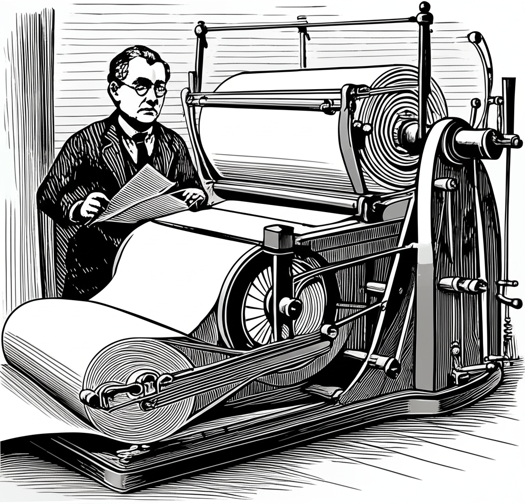 Illustration of How Richard March Hoe Invented the Rotary Printing Press