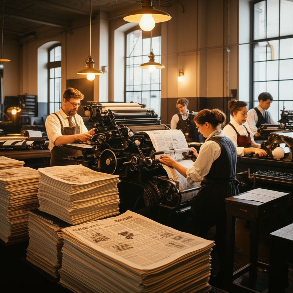 Illustration of How the Linotype Machine Fueled the Newspaper Boom