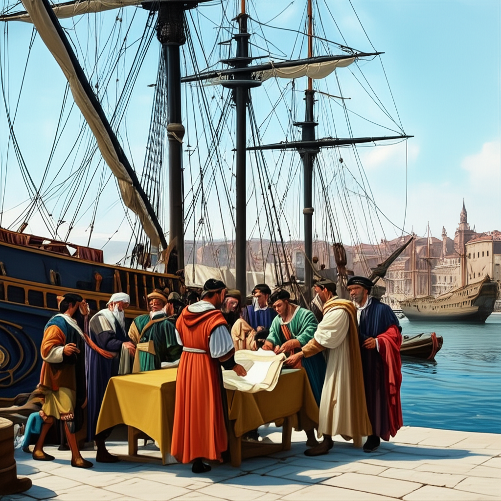 Illustration of Origins of Standardized Maritime Insurance in Genoa