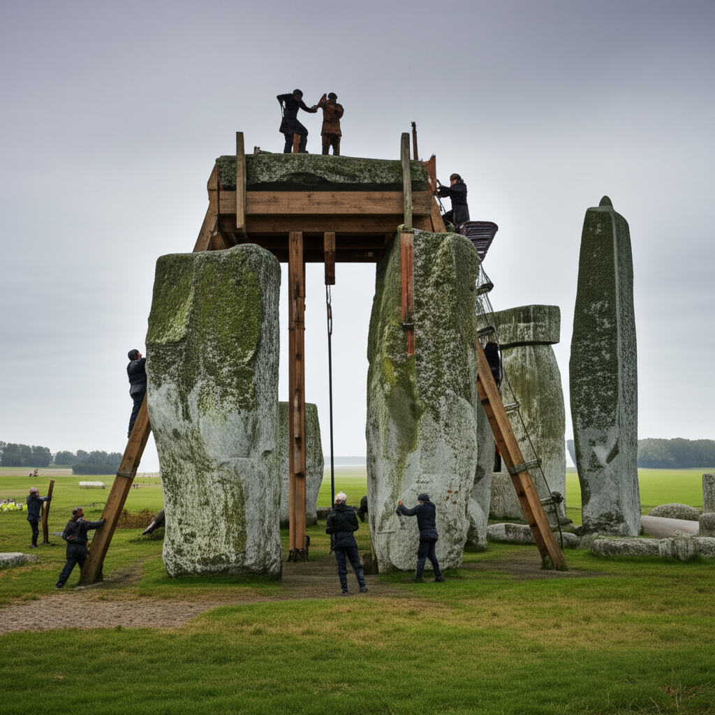 Illustration of Stonehenge Trilithons Construction and Seasonal Alignment