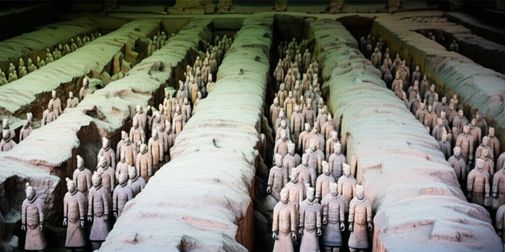 Illustration of The Discovery of the Terracotta Army in Xi'an China