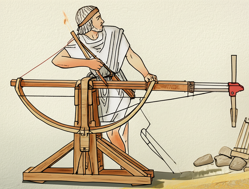 Illustration of The Gastraphetes Belly Bow in Ancient Greek Siege Warfare