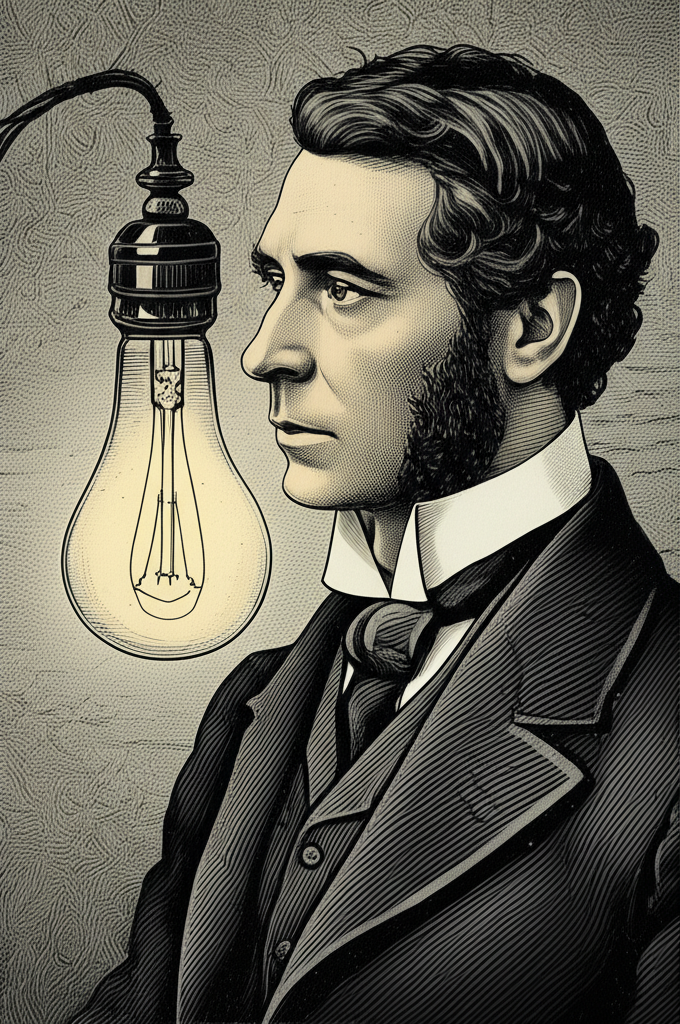 Illustration of The Invention of the Incandescent Light Bulb by Joseph Swan