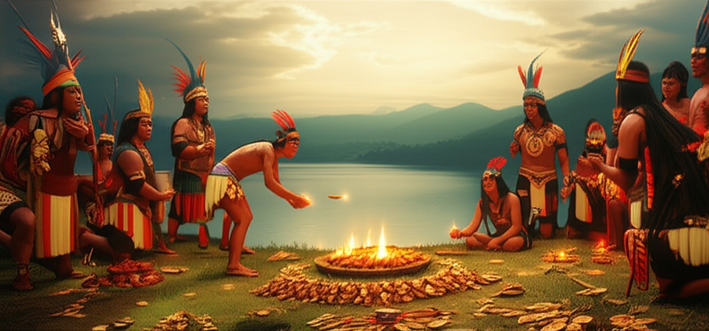 Illustration of The Legend of El Dorado and Lake Guatavita Rituals