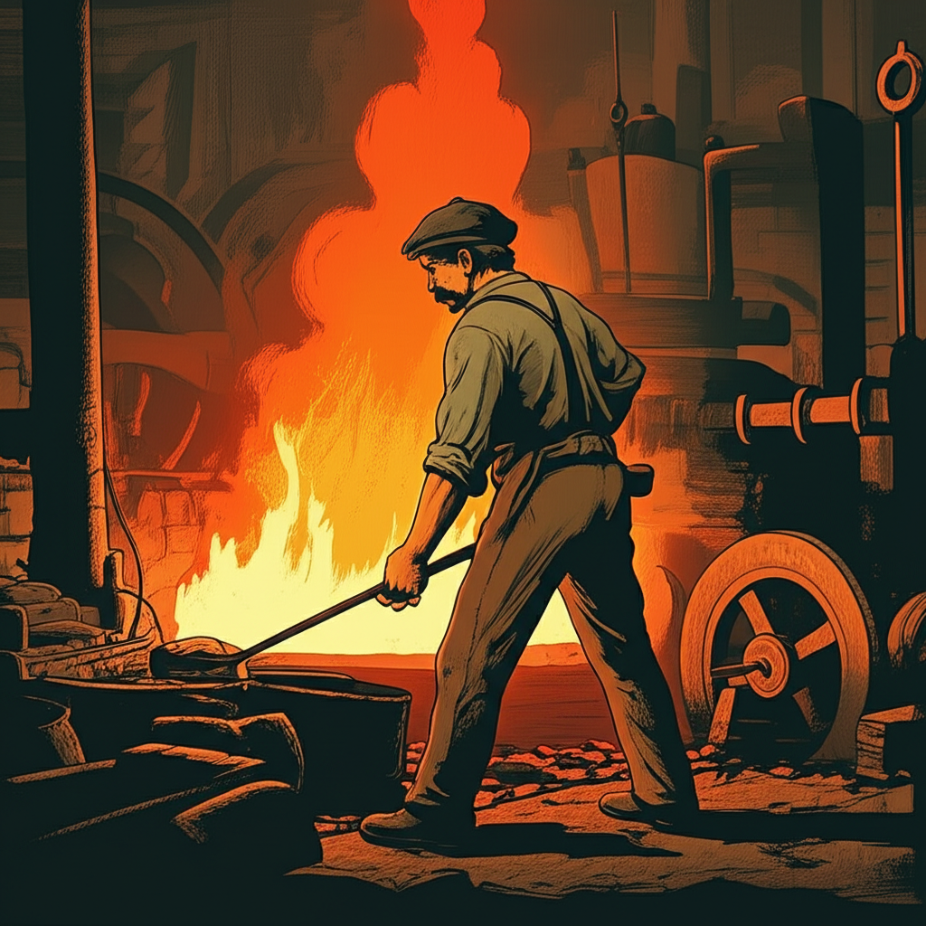 Illustration of The Life of a Puddler in the Industrial Revolution