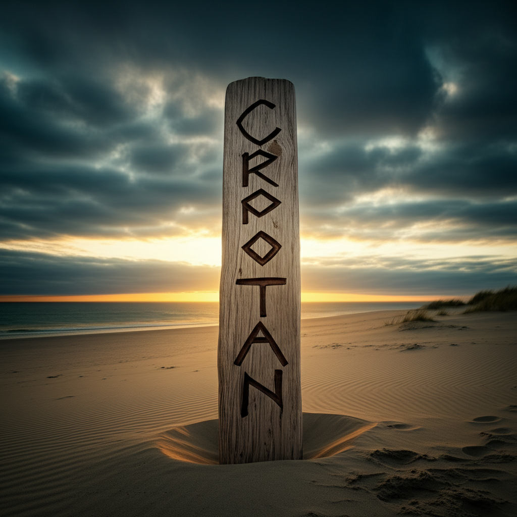 Illustration of The Lost Colony of Roanoke and the Croatoan Carving