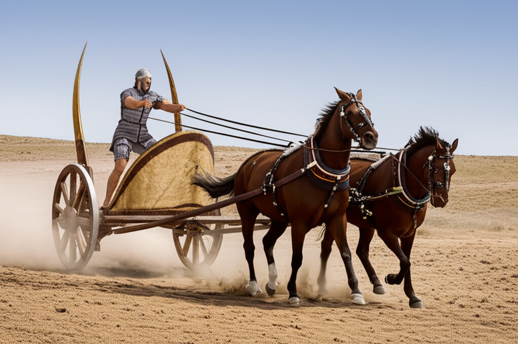 Illustration of The Scythed Chariot in Ancient Warfare