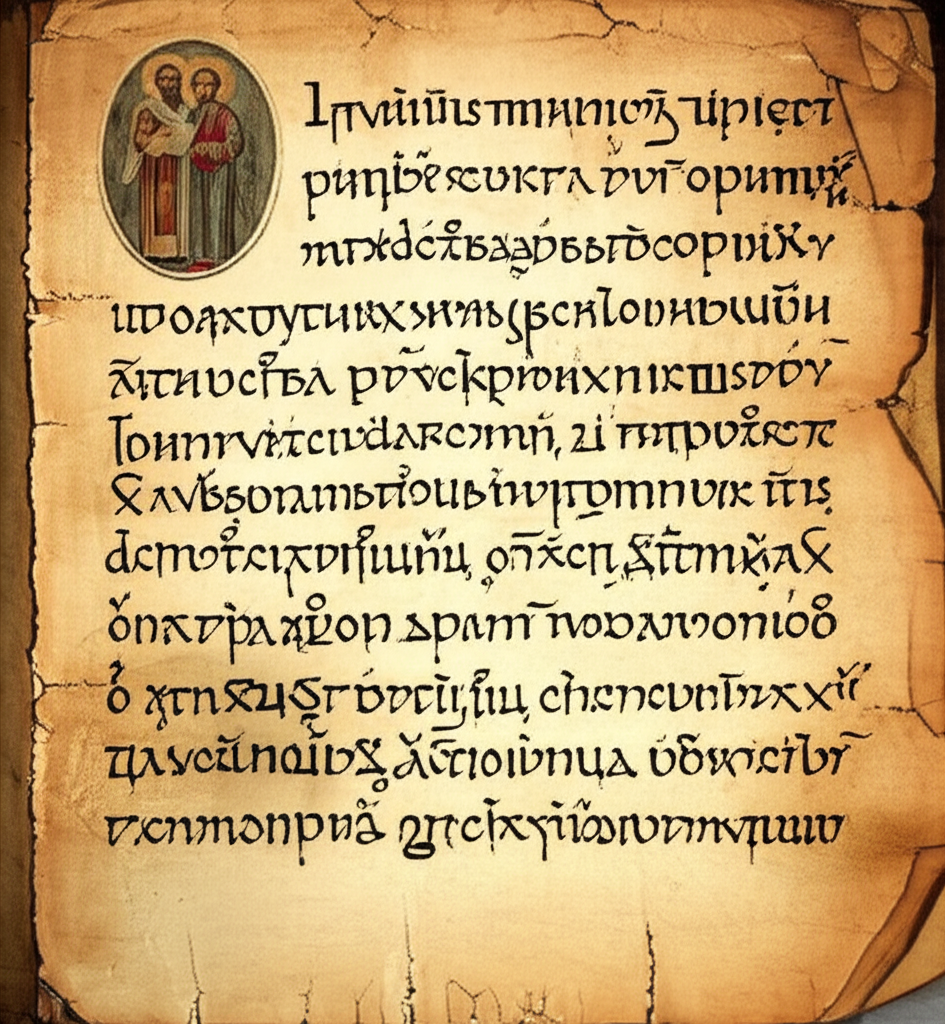 Illustration of History of the Cyrillic Script by Cyril and Methodius