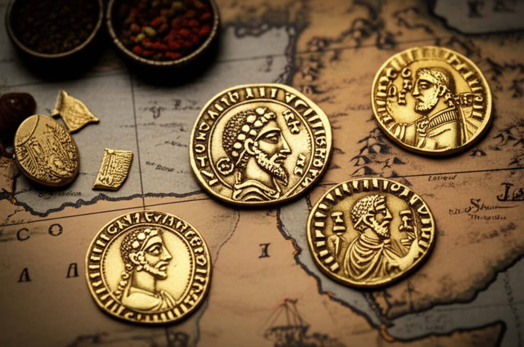 Illustration of Kingdom of Aksum Gold Coinage and Red Sea Trade