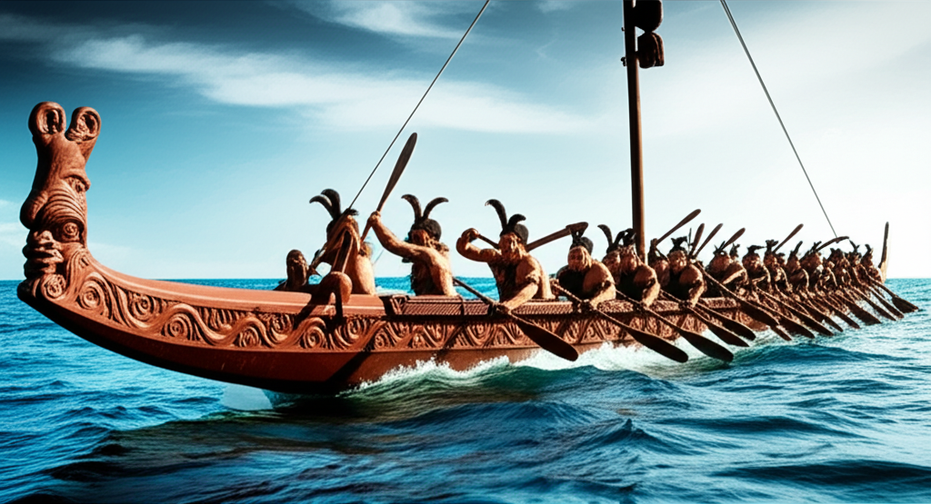 Illustration of Maori War Canoe Tactics in Naval Conflicts