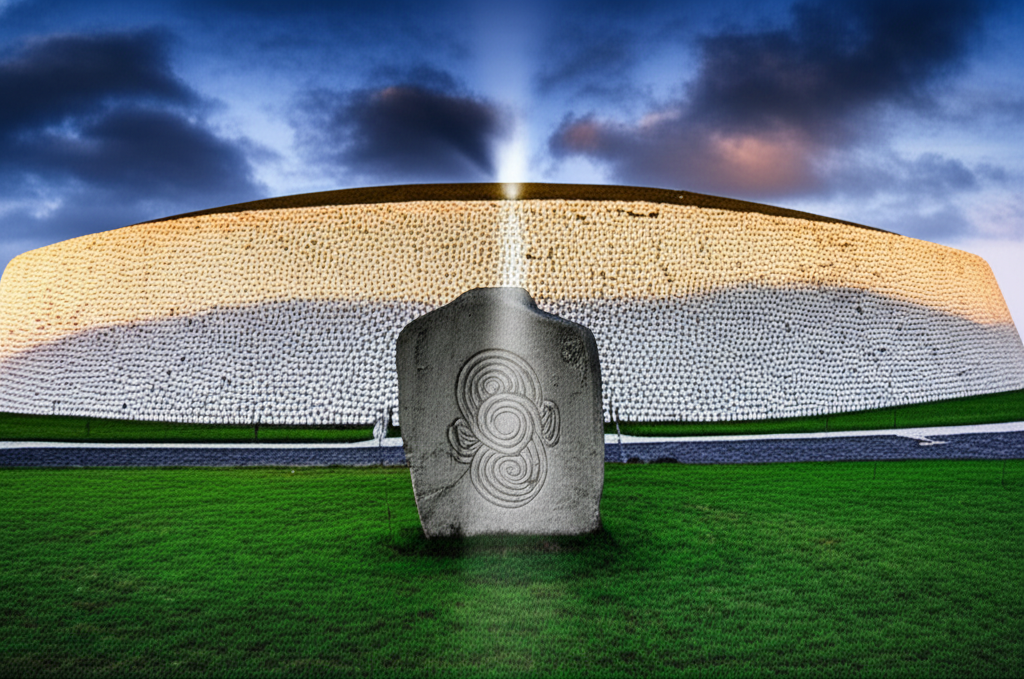 Illustration of Newgrange Construction and Astronomical Alignment