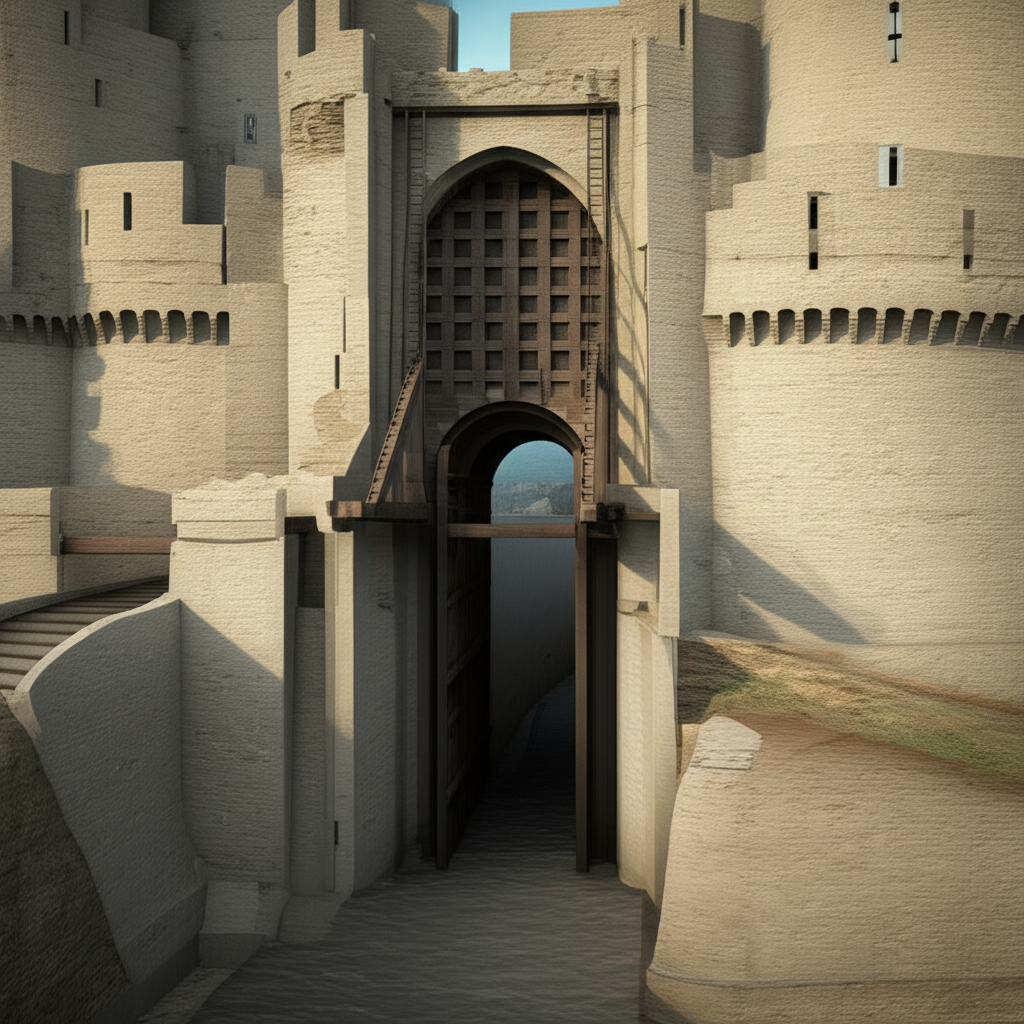 Illustration of Pont du Milieu Engineering in Medieval Castle Design
