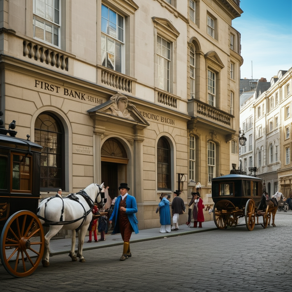 Illustration of The First Bank Clearing House in 18th Century London