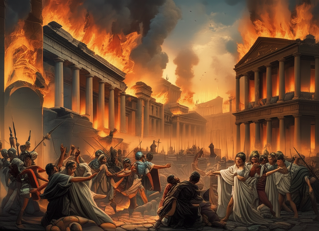 Illustration of The Great Fire of Rome and Early Christian Persecution