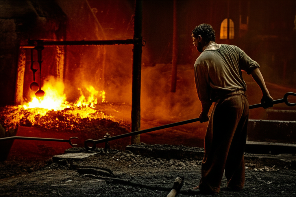 Illustration of The Life of an Iron Puddler in 19th Century Forges