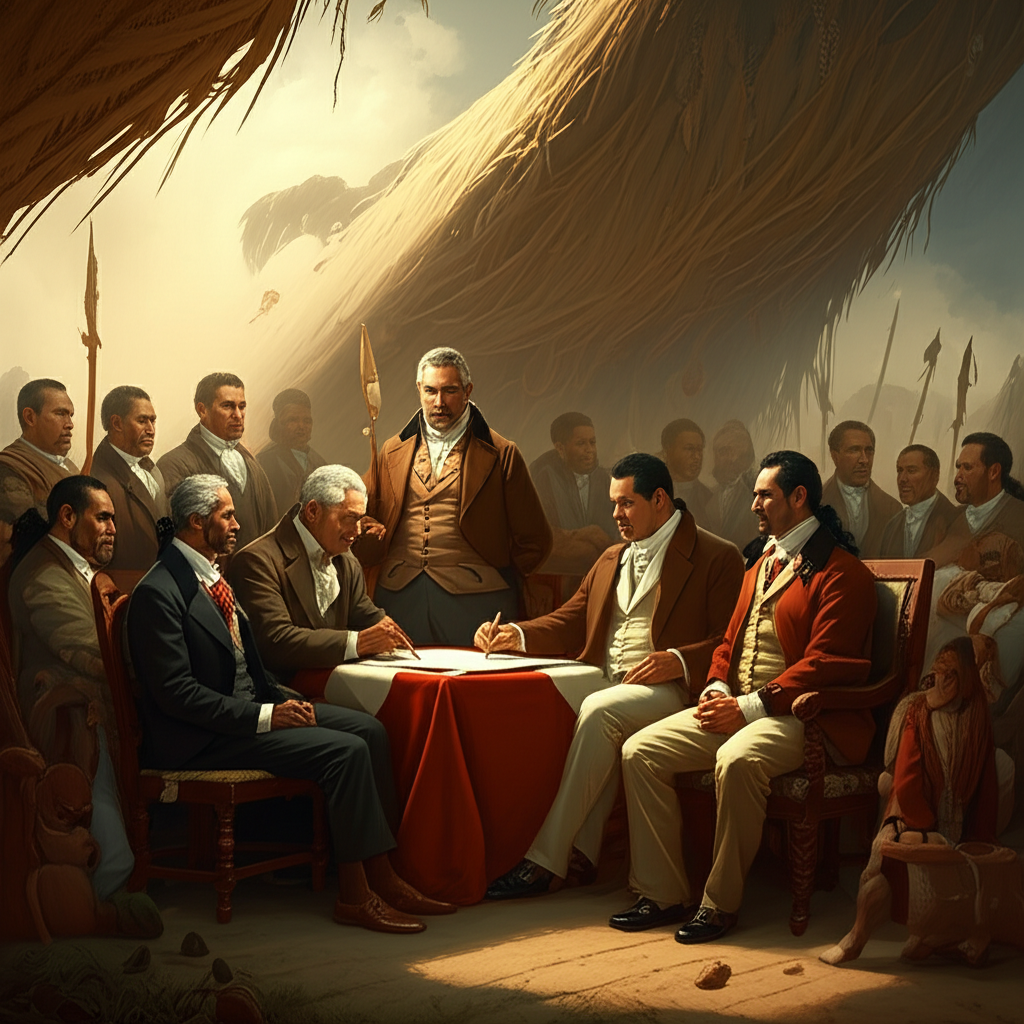 Illustration of The Treaty of Waitangi and the Founding of New Zealand